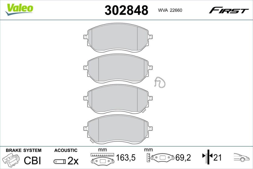 Jogo de 4 pastilhas de travão VALEO ref. 302848